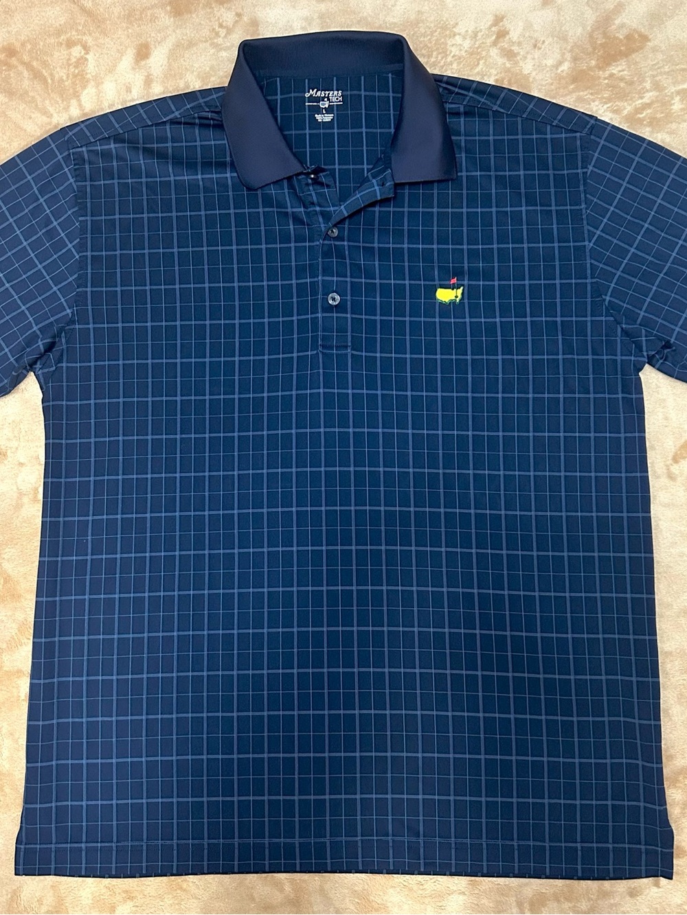 Master Tech Men's Navy Blue Grid Check Polo Large
